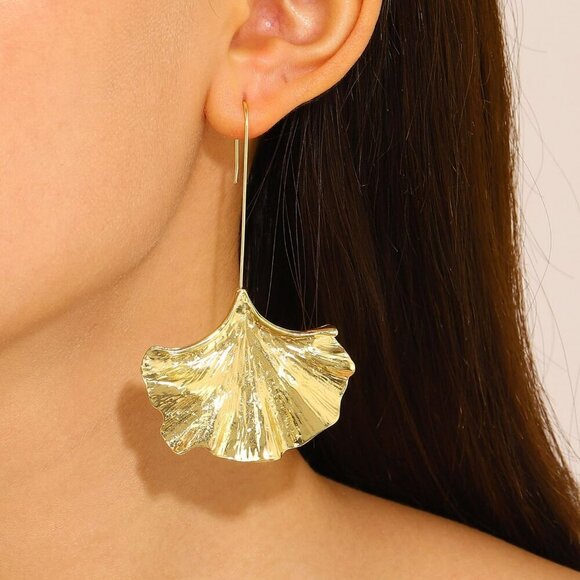 Palm Leaf Earrings Large Monstera Gold Line Dangle Earrings Bohemian Summer Fest - Picture 3 of 4